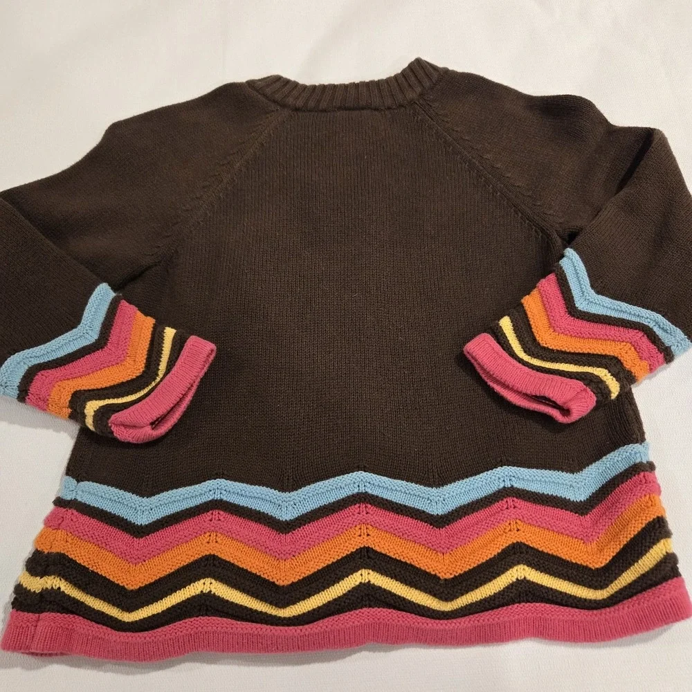 Gymboree Woodland Friends Brown 100% Cotton Girls Cardigan W/ Chevron Stripes 5T